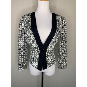 Vintage White Black Geometric Fitted Blazer Sz 4 90s